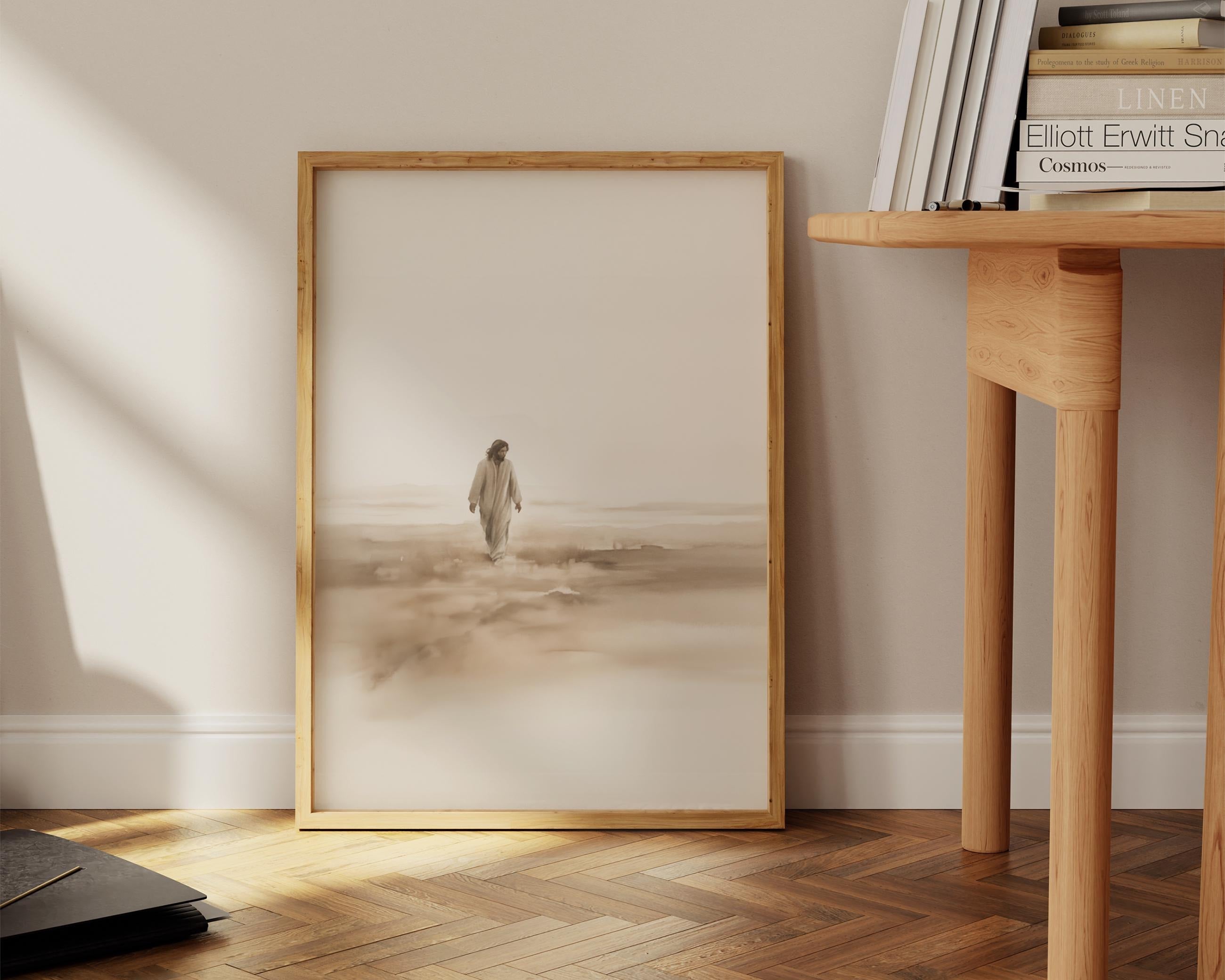 Set of 3 Jesus in the Wilderness, Desert 40 Days, Neutral Modern Art, Digital Art Print, Christian, Scripture Verse Faith in God Art